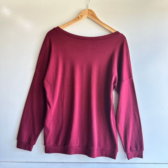 Jinkesi Shirt Burgundy Long Sleeve Casual  Top Relaxed Fit Pullover Large NWT - Picture 7 of 9